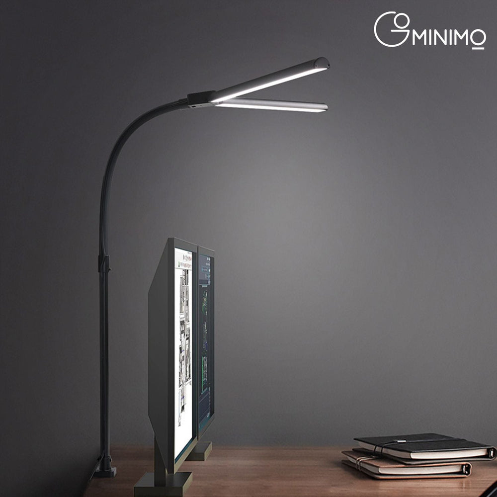 GOMINIMO 24W Double Head LED Adjustable Height Desk Lamp 5 Color Modes Black