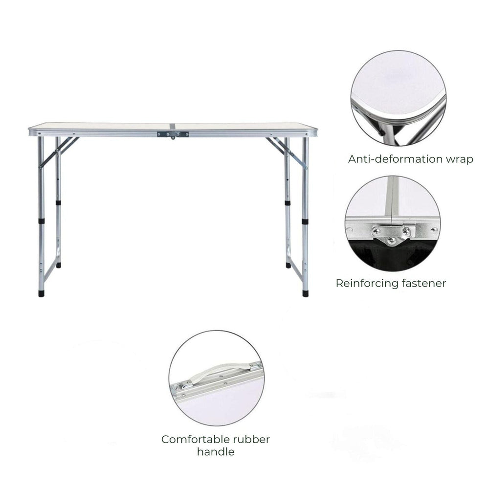 KILIROO Folding Portable Camping Table Outdoor Picnic 120cm Silver with 4 Chair