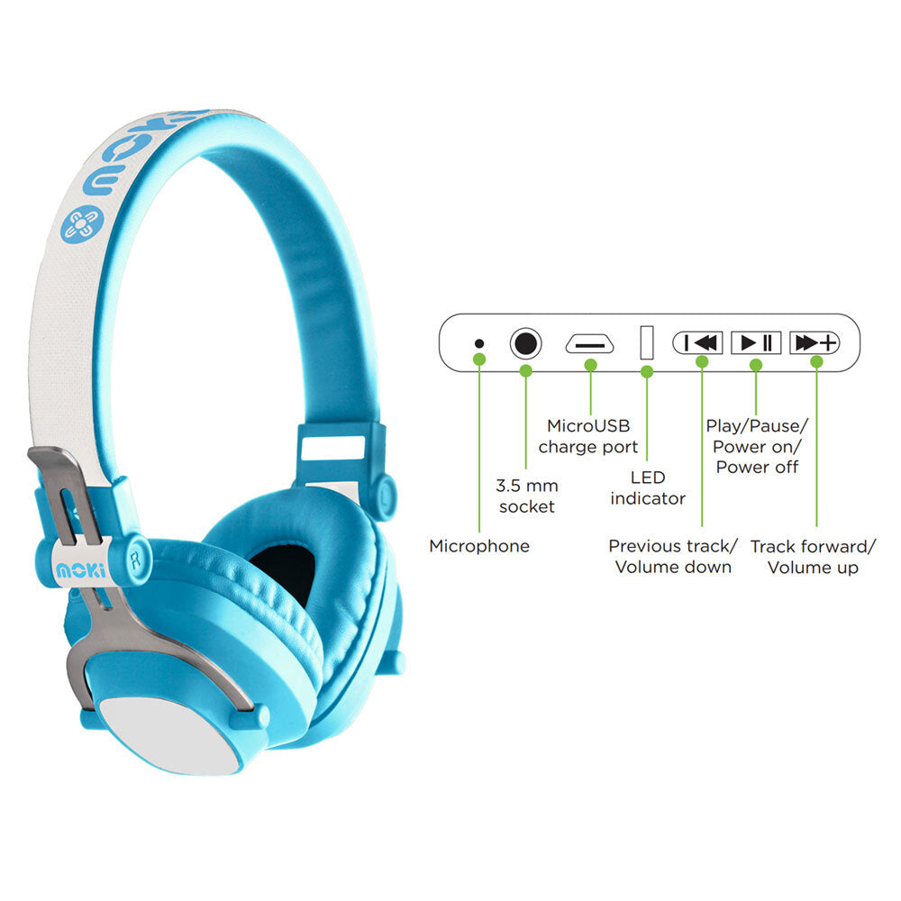 Moki Exo Kids Bluetooth Headphones - Blue