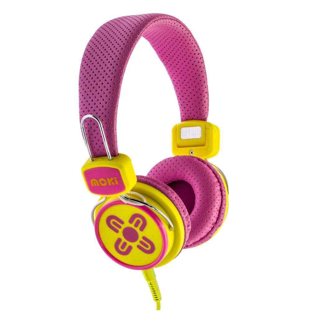 2PK Moki Kid Safe Volume Limited Headphones 3y+ Pink &amp; Yellow