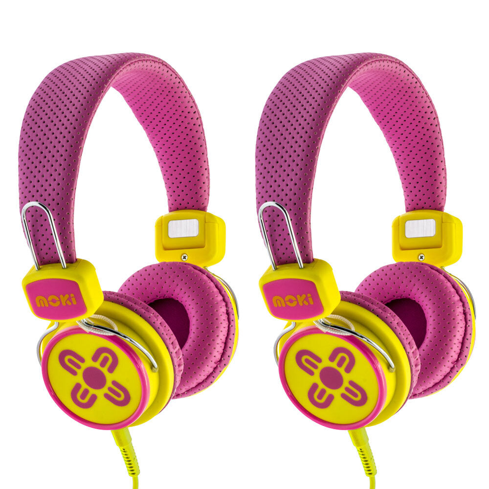 2PK Moki Kid Safe Volume Limited Headphones 3y+ Pink &amp; Yellow