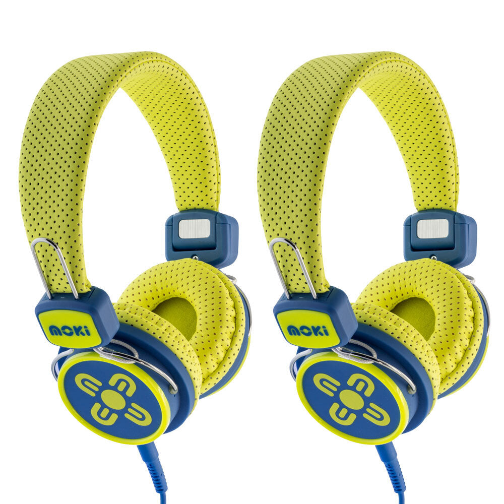 2PK Moki Kid Safe Volume Limited Headphones 3y+ Yellow &amp; Blue