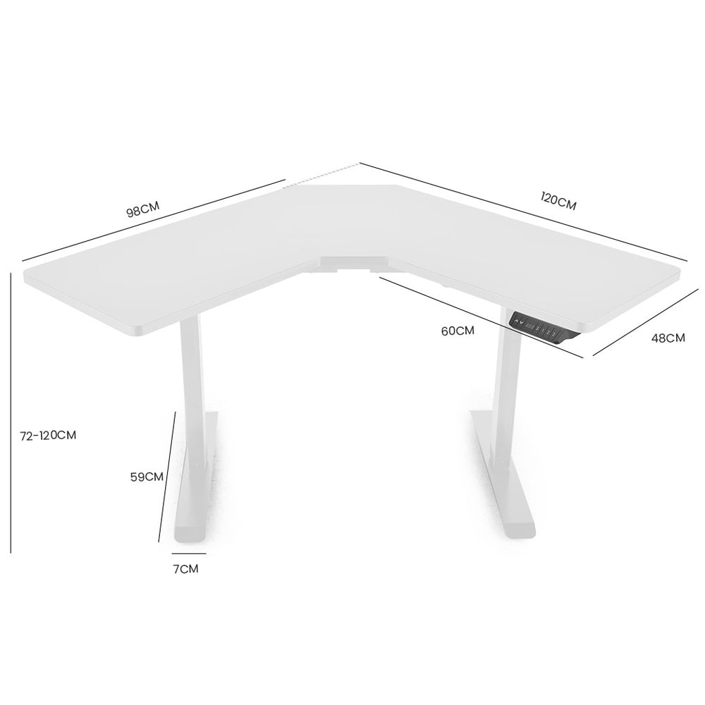 FORTIA 98W x 98W x 48D Dual-Motor 80kg Load Adjustable Electric Sit to Stand Up Corner Desk - White/White Frame