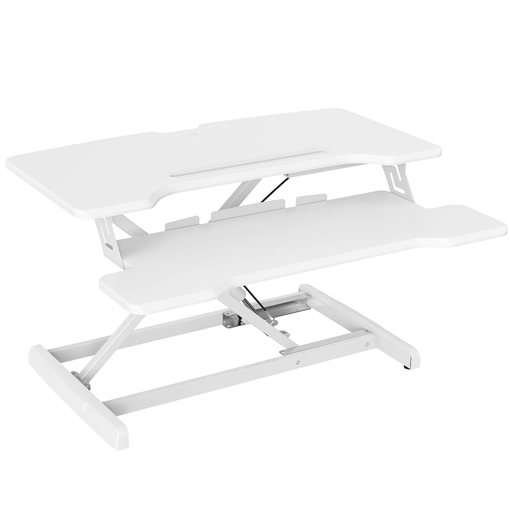 Fortia Desk Riser 77cm Wide Adjustable Sit to Stand for Dual Monitor, Keyboard, Laptop, White