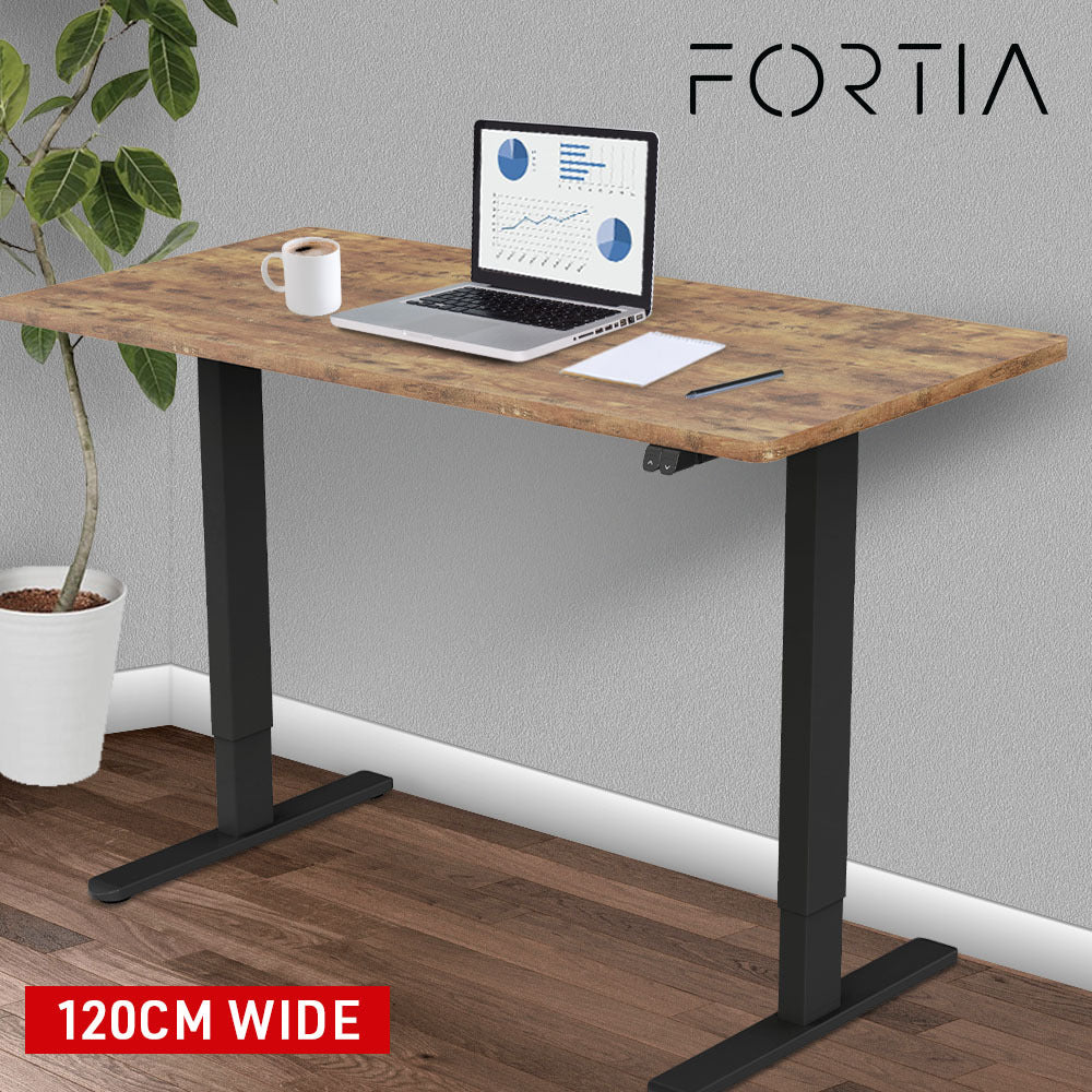 FORTIA Sit Stand Standing Desk, 120x60cm, 72-118cm Height Adjustable, 70kg Load, Oak style/Black Frame