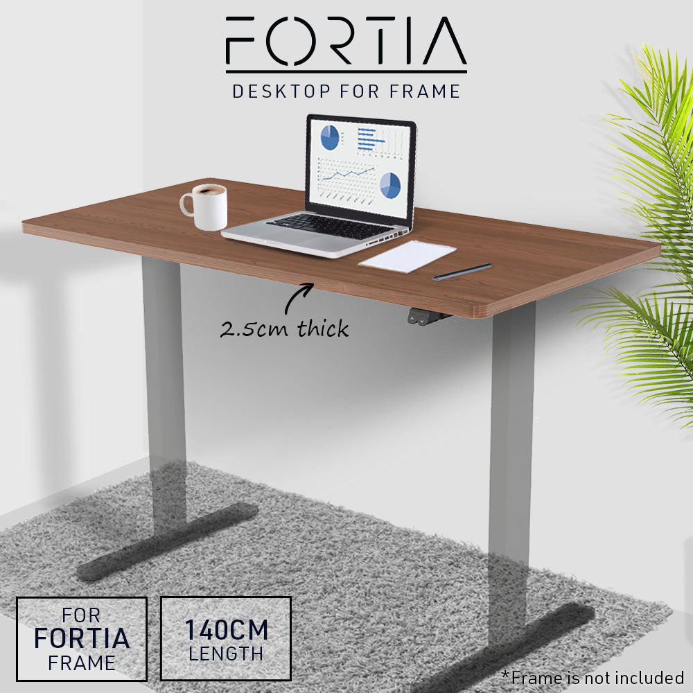 Fortia 140 x 60cm Desktop for Height Adjustable Electric Standing Desk, Walnut Style