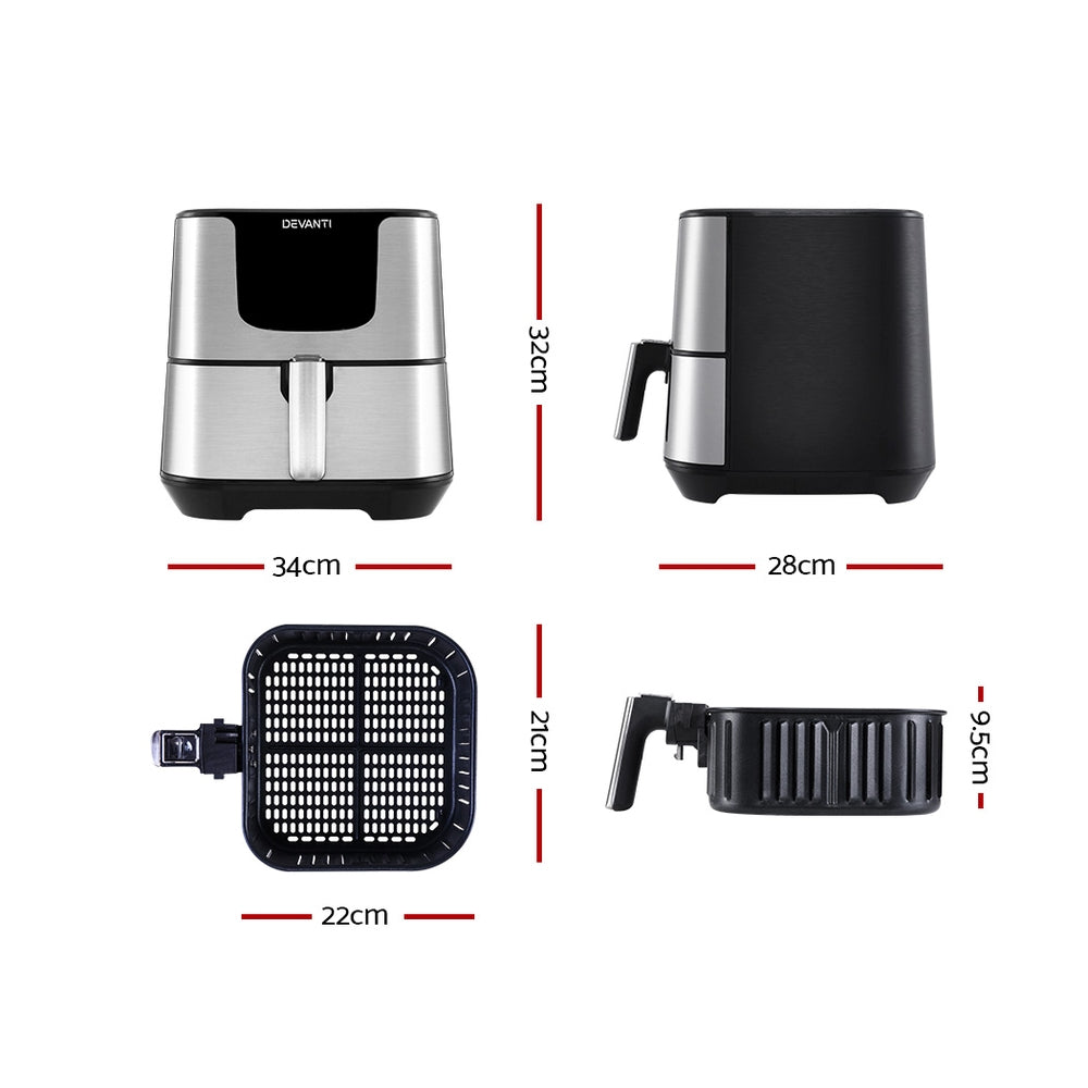 Devanti 7L LCD Air Fryer Stainless Steel