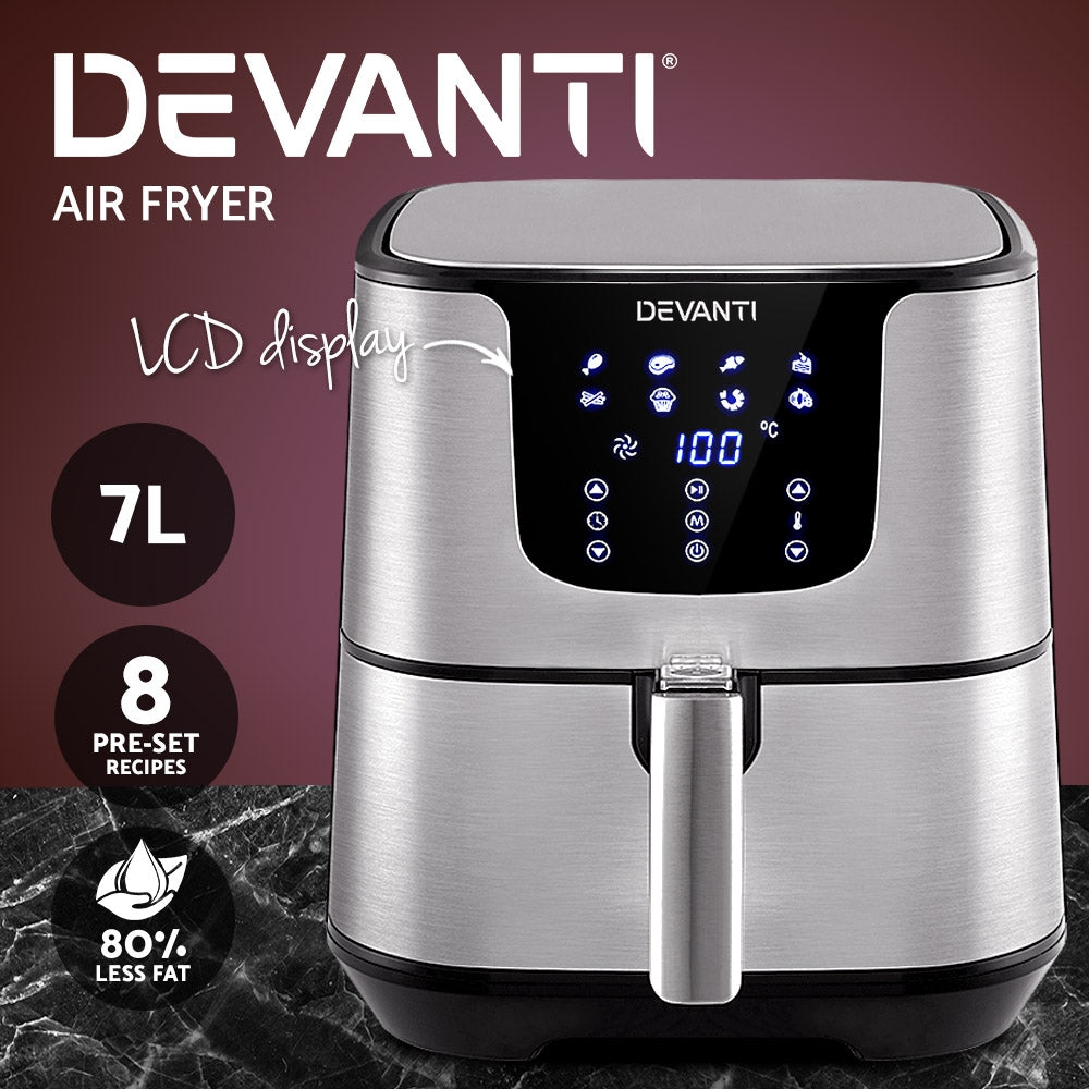 Devanti 7L LCD Air Fryer Stainless Steel