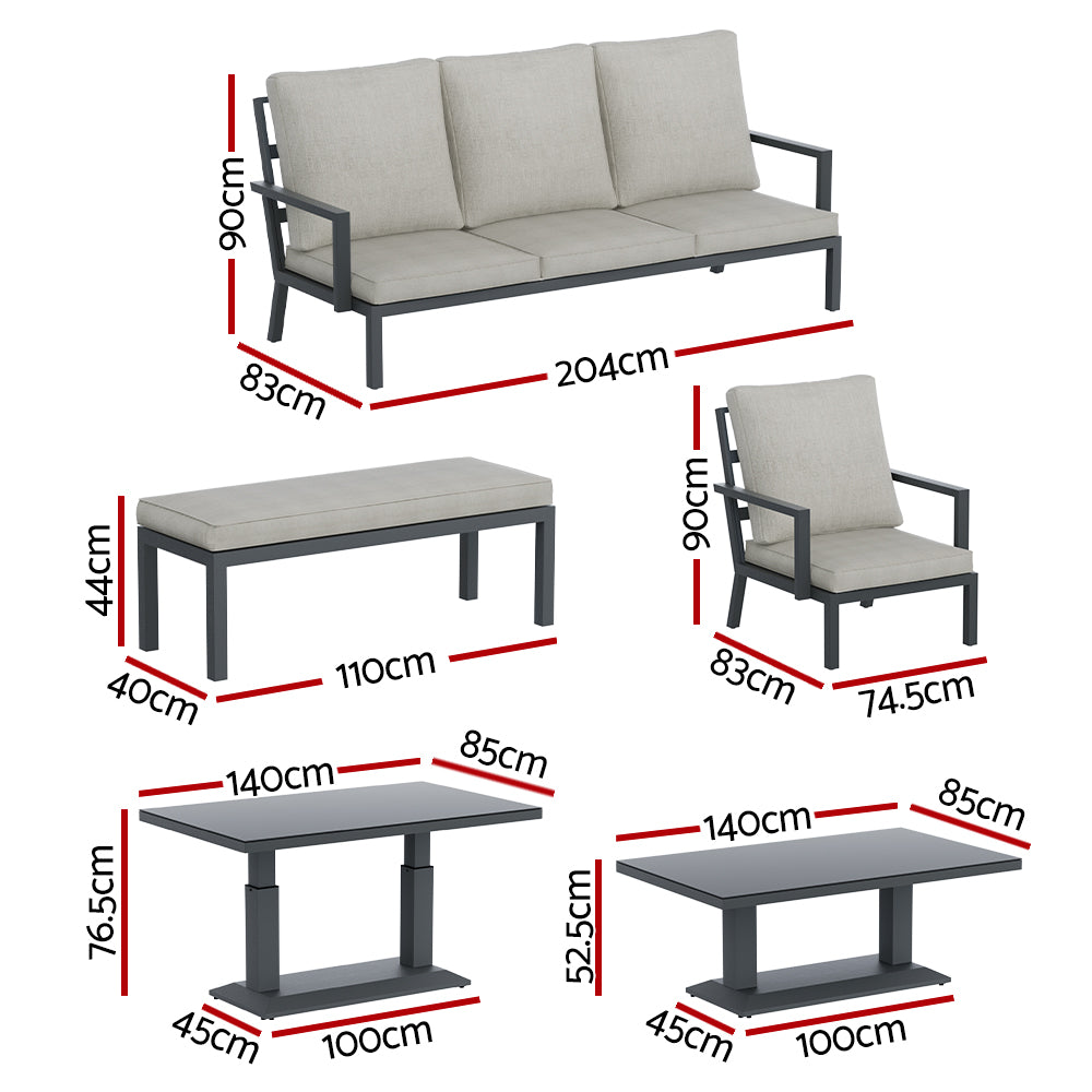 Gardeon 5pcs Outdoor Sofa Set with Bench 7-Seater