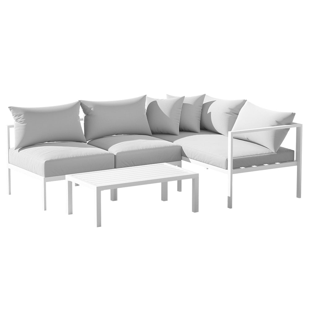 Gardeon 4 Piece Outdoor Sofa Set Aluminum Table Chair - White
