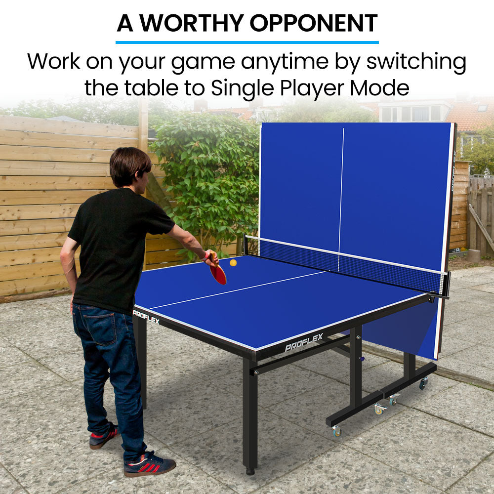 Proflex Premium Outdoor Table Tennis Table, with 4 Player Ping Pong Paddle and Pingpong Ball Pack