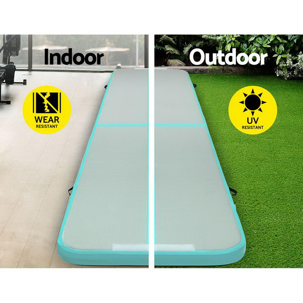 Everfit 5X1M Inflatable Air Track 10CM Thick Mat Mint Grey