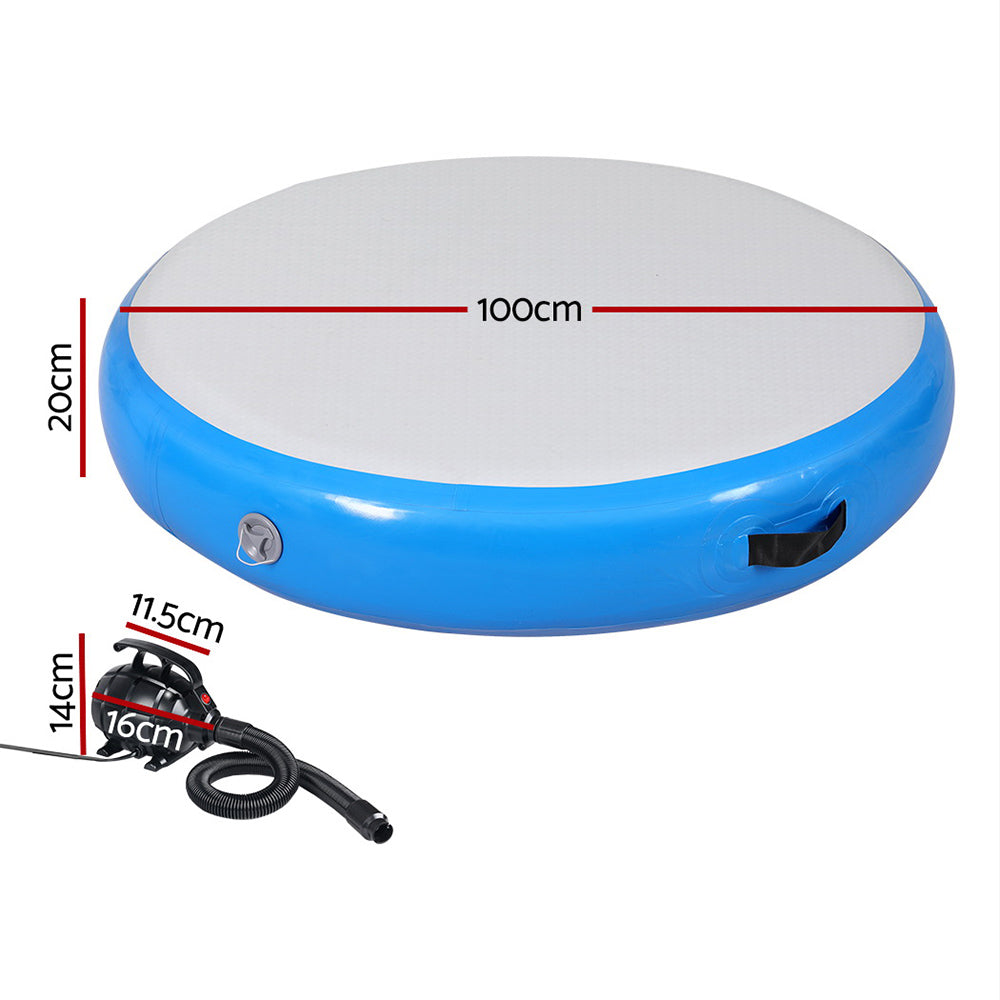 Everfit 1m Air Track Spot Mat Round W/ Pump Blue