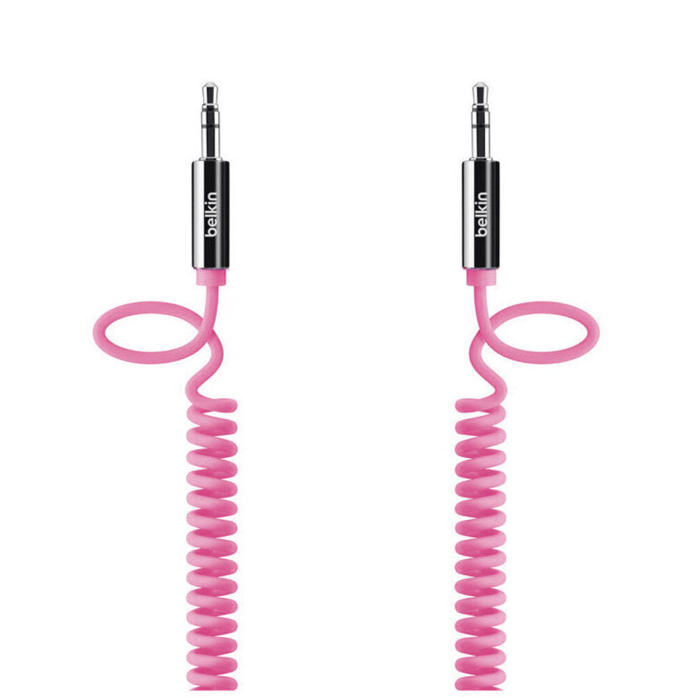 Belkin 1.8m Coiled Stereo Aux Cable Audio Male to Male 3.5mm - Pink
