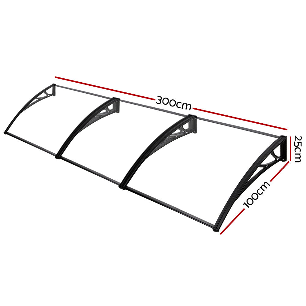 Instahut Polycarbonate Awning Brown Window Door - Large