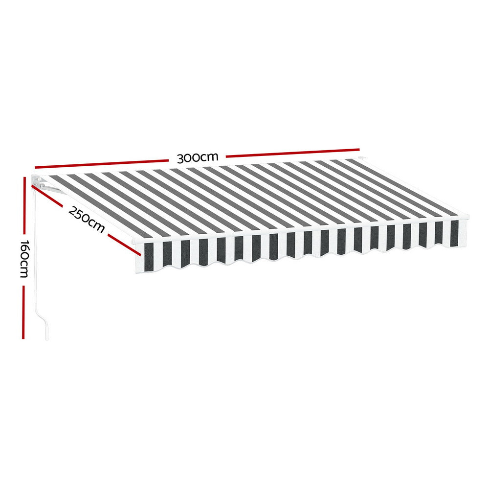 Instahut Retractable Awning 3Mx2.5M - Grey White