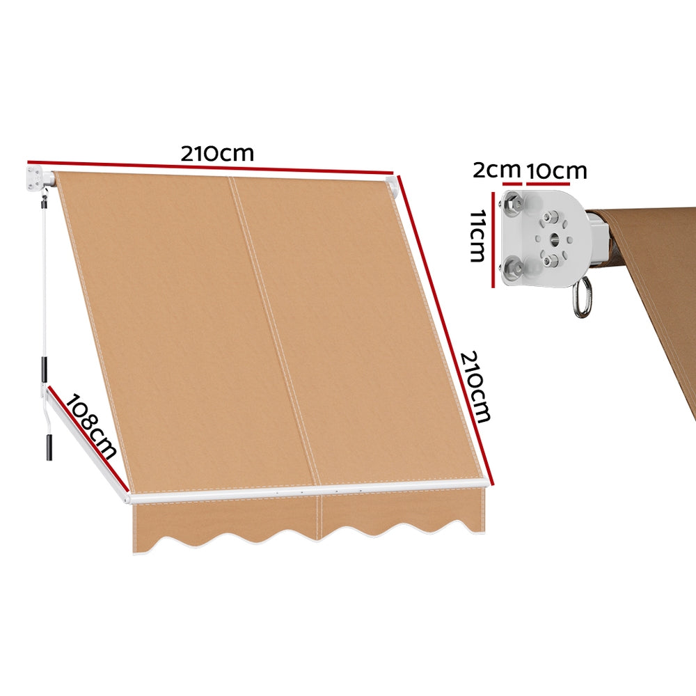 Instahut Retractable Fixed Pivot Arm Awning 2.1X2.1M Beige