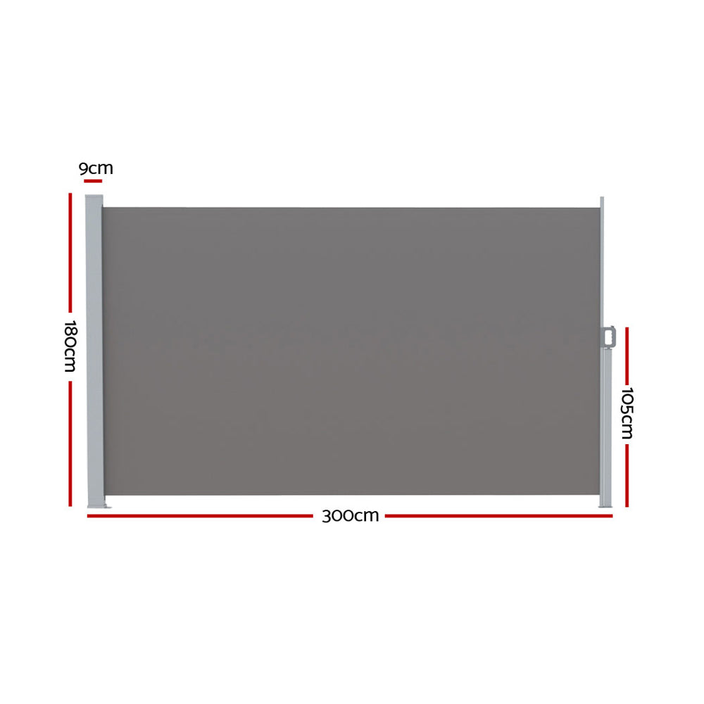 Instahut Retractable Side Awning Sun Shade 1.8X3M Grey