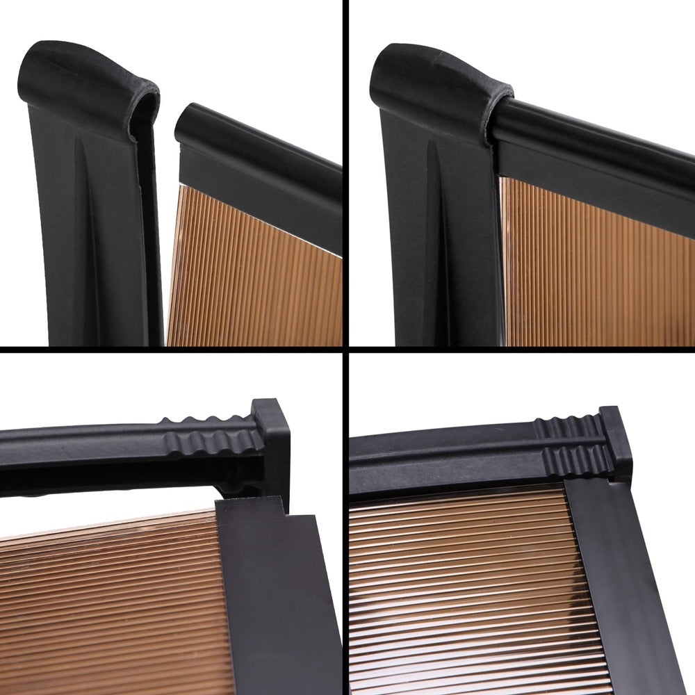 Instahut 1x3M DIY Window Door Awning with Brown Panel Black Brackets