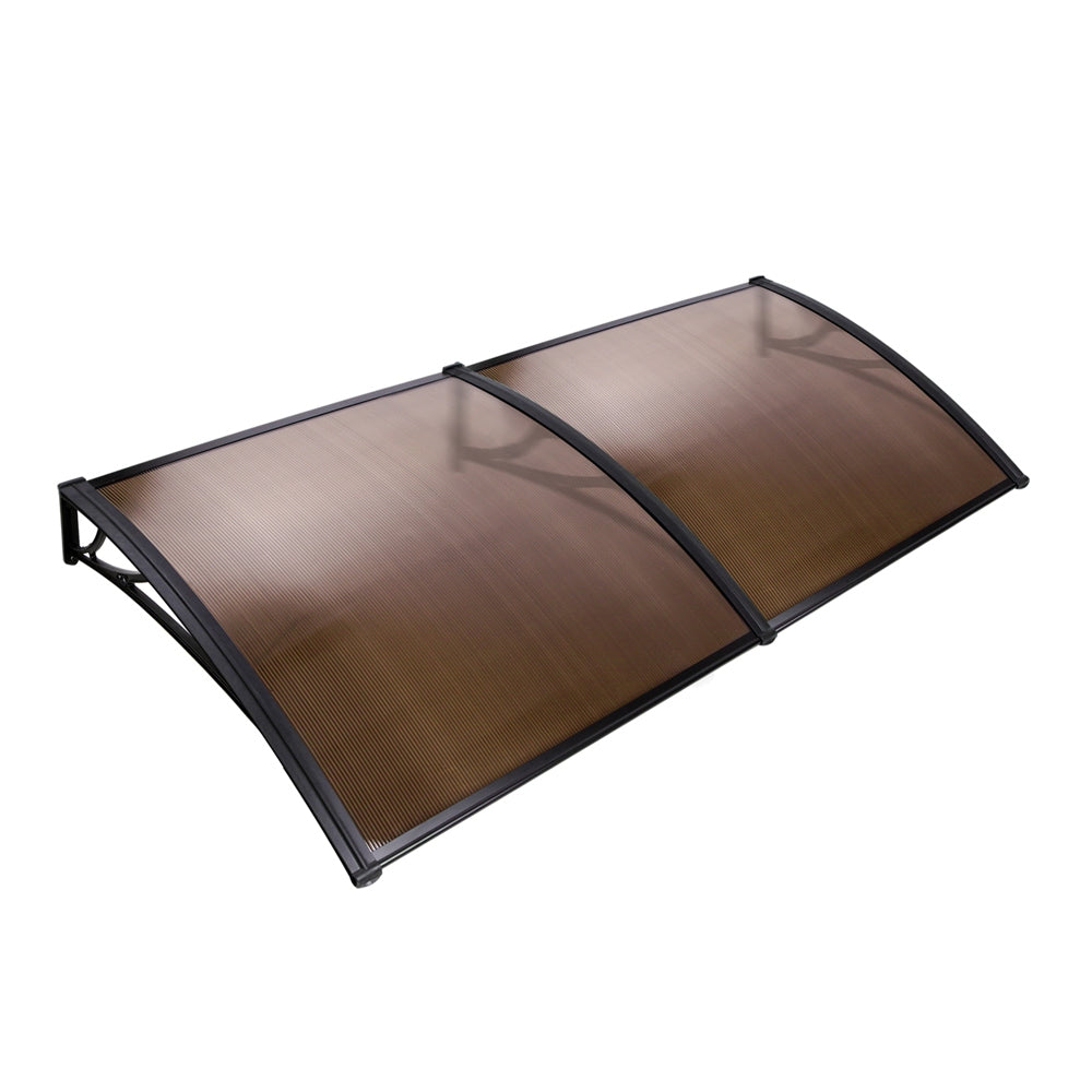 Instahut 1x2M DIY Window Door Awning Sun Shade with Brown Panel Black Brackets