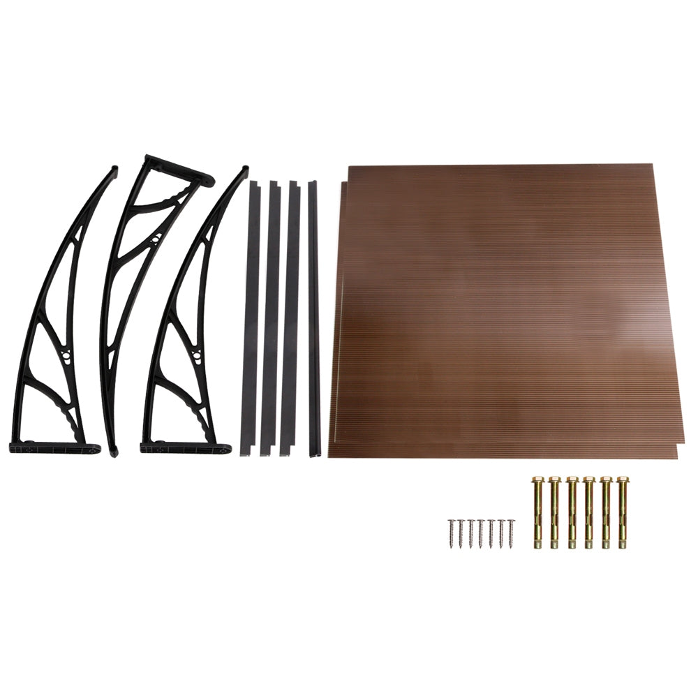 Instahut 1x2M DIY Window Door Awning Sun Shade with Brown Panel Black Brackets