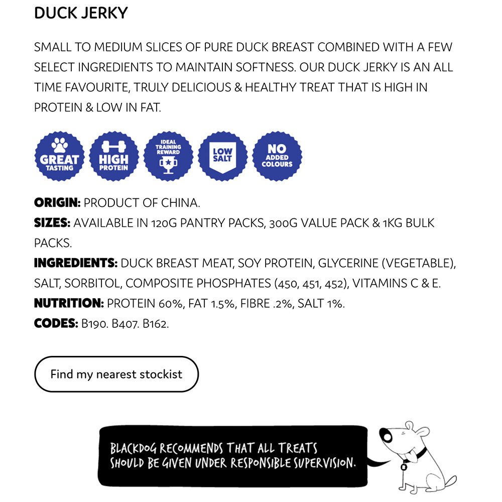 Blackdog Naturally Good Treats Duck Jerky 1kg