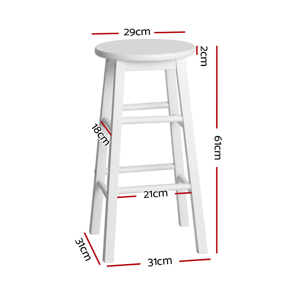 Artiss 2x Beech Wood Backless Bar Stools White