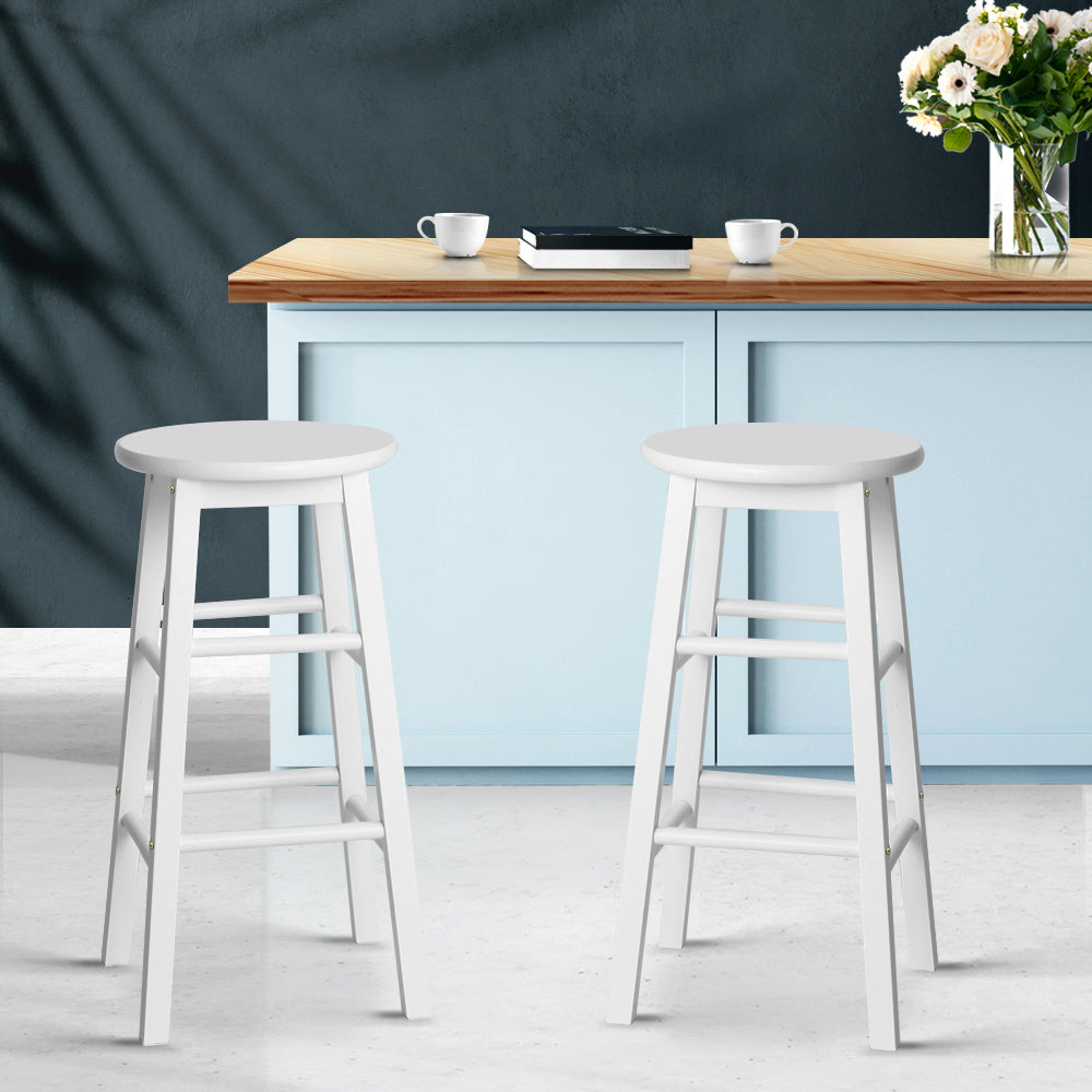 Artiss 2x Beech Wood Backless Bar Stools White