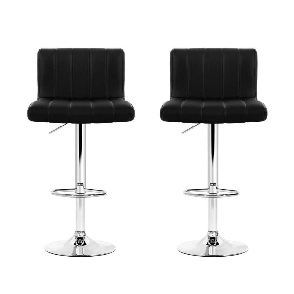 Artiss 2x Leather Bar Stools Gas Lift Black