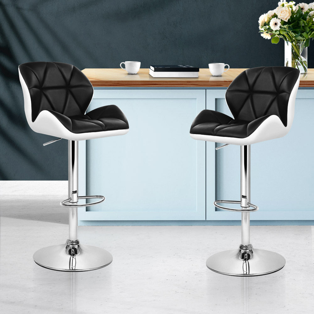 Artiss 2x Kitchen Swivel Bar Stool Leather Gas Lift Black