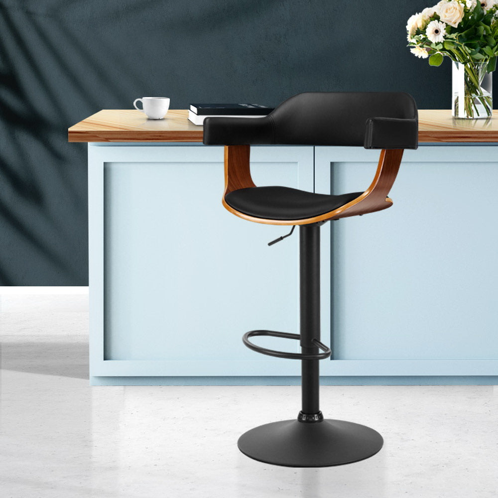 Artiss Curved Gas Lift PU Leather Bar Stool Black