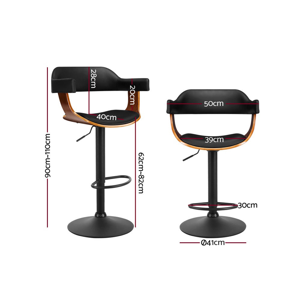 Artiss 2x Wooden Bar Stools Swivel Chairs