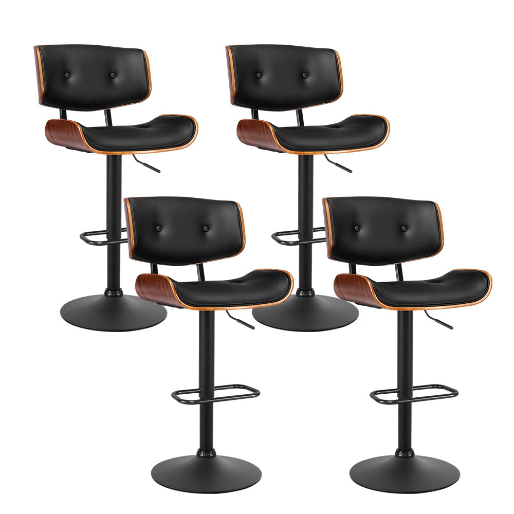 Artiss 4x Swivel Barstool Leather Black