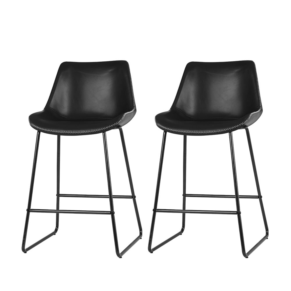 Artiss 2x Metal Bar Stool PU Leather Black