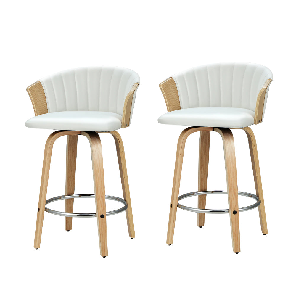 Artiss 2x Wooden Bar Stools Leather White