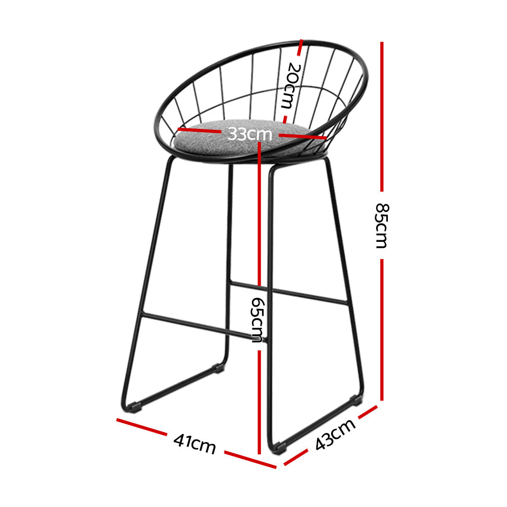 Artiss 2x Nordic Metallic Bar Stool Grey Black