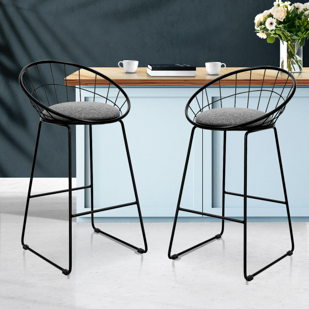 Artiss 2x Nordic Metallic Bar Stool Grey Black