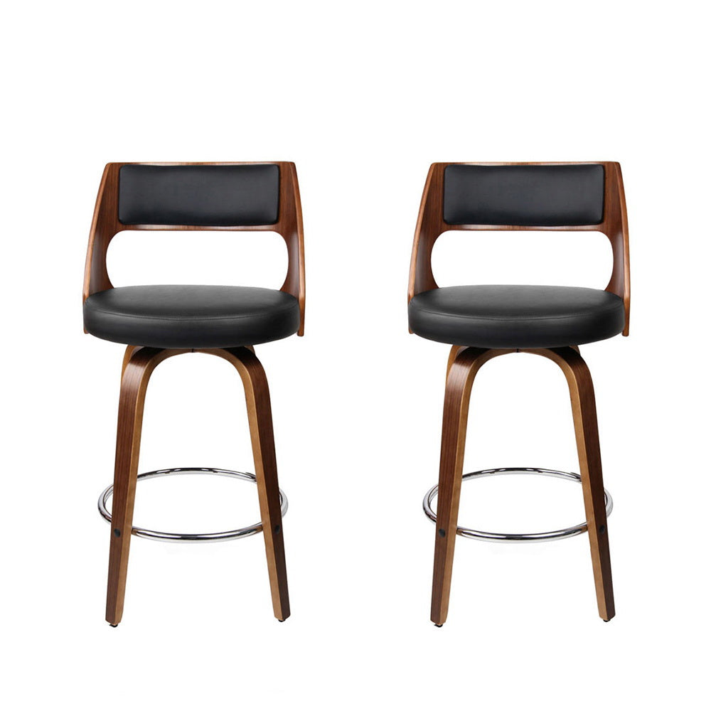 Artiss 2x Wooden Swivel Bar Stool Black