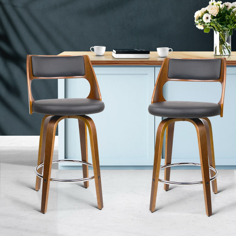 Artiss 2x Wooden Swivel Bar Stool Black