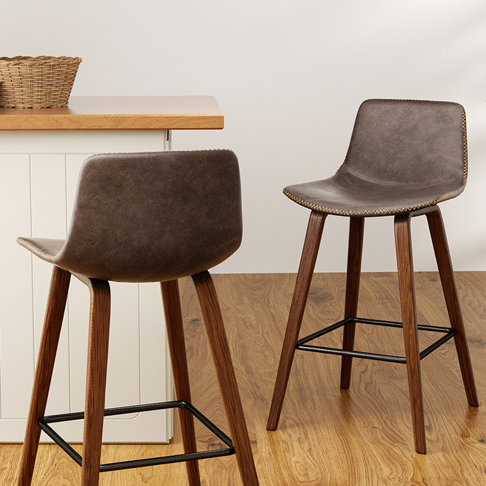 Artiss 2x Wooden Bar Stools Wood Walnut