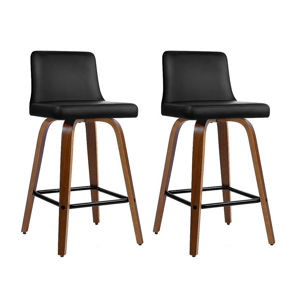 Artiss 2x Kitchen Wooden Stool Leather Luxury Black