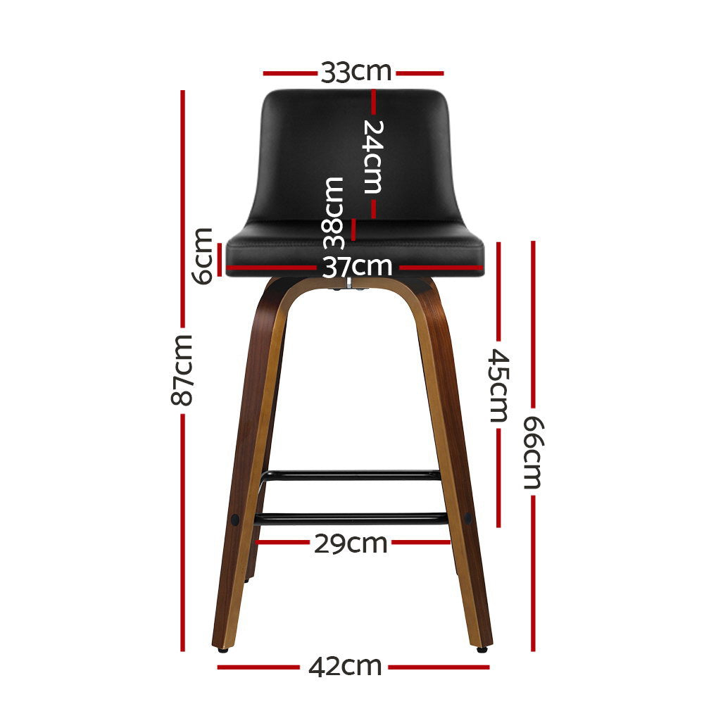 Artiss 2x Kitchen Wooden Stool Leather Luxury Black