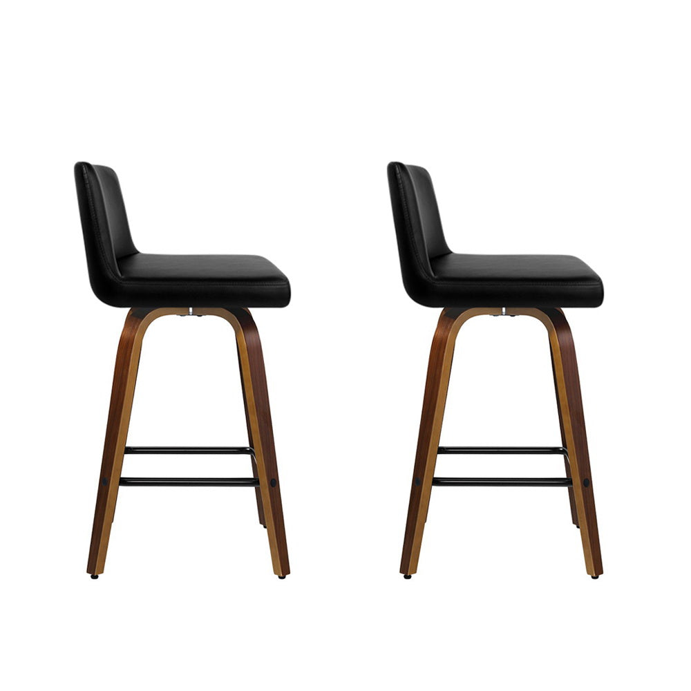 Artiss 2x Kitchen Wooden Stool Leather Luxury Black