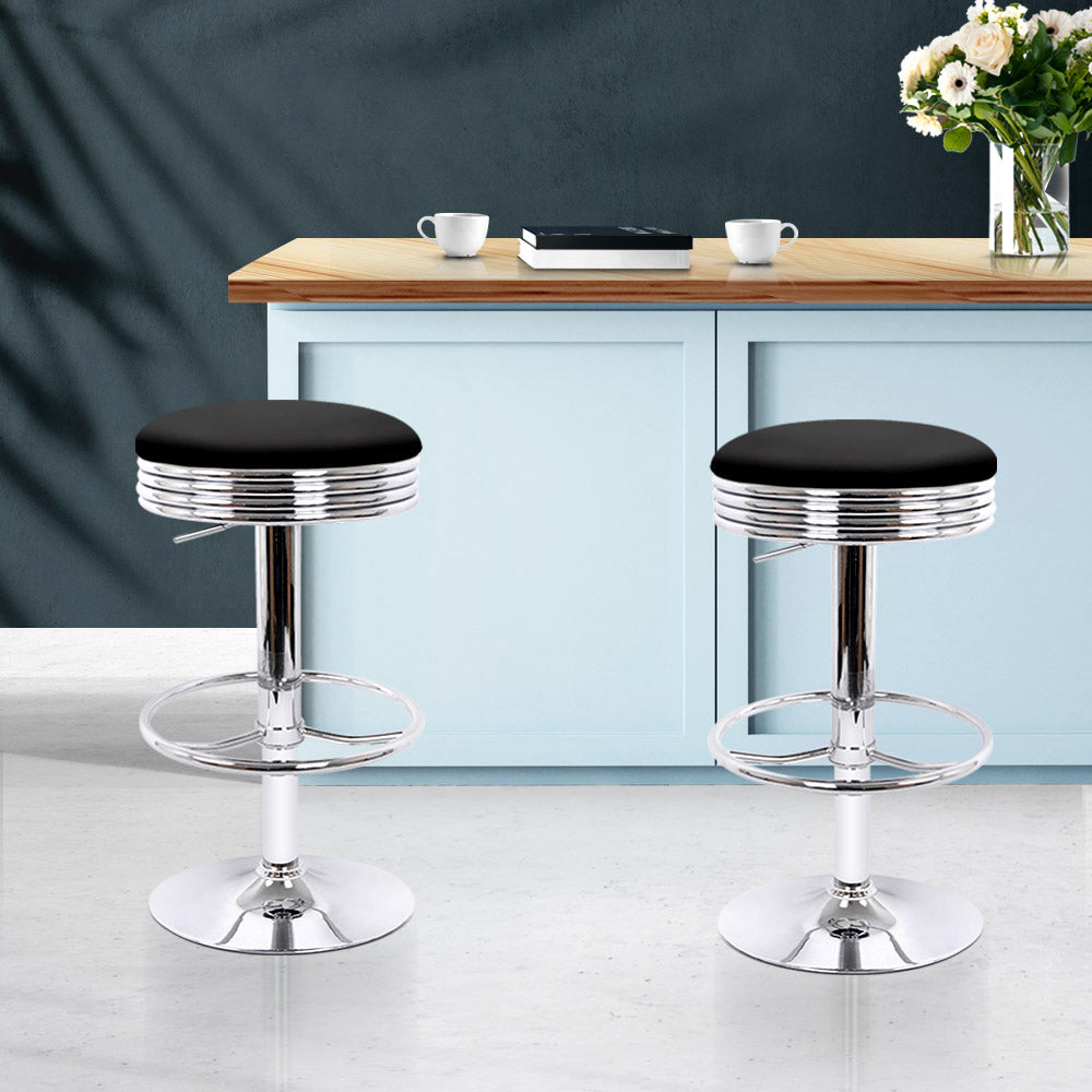 Artiss 2x Gas Lift Swivel Bar Stools Silver