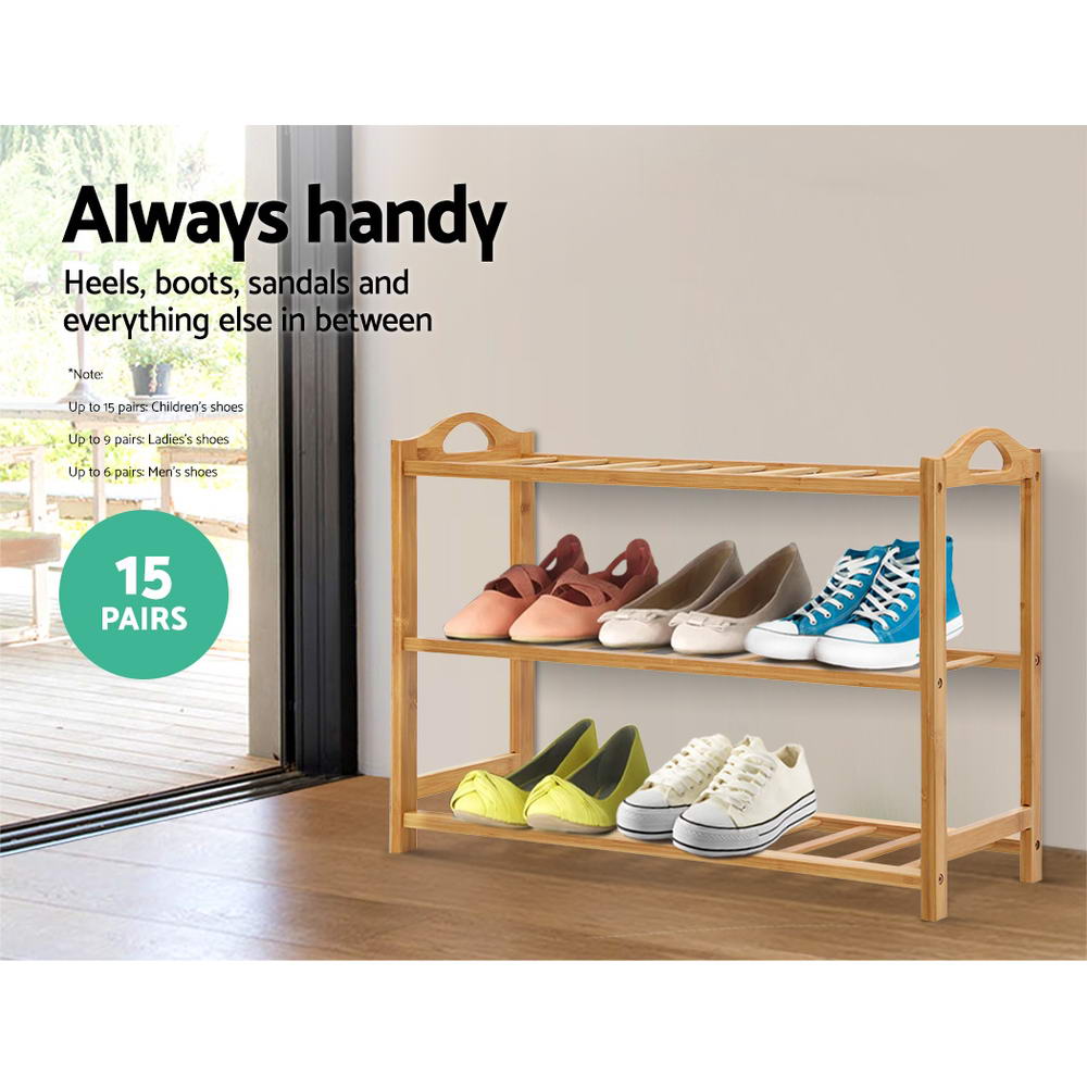 Artiss 3 Tiers Bamboo Wooden Shoe Rack