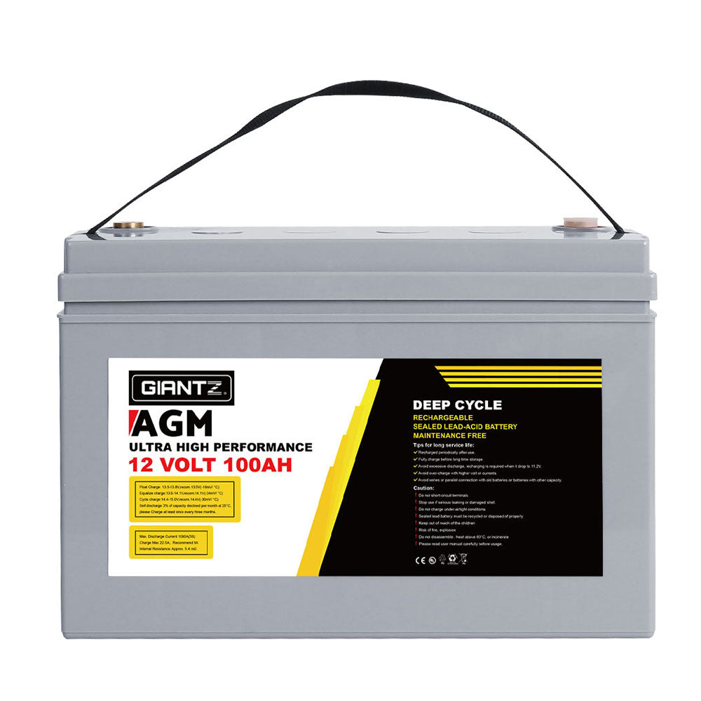 Giantz AGM Deep Cycle Battery 12V 100Ah x2