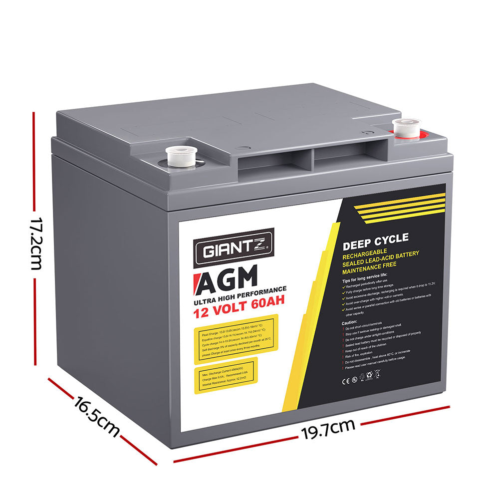 Giantz AGM Deep Cycle Battery 12V 60Ah