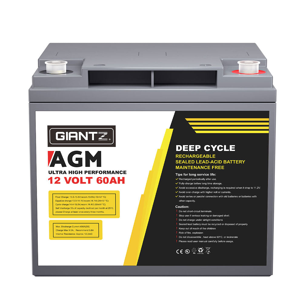 Giantz AGM Deep Cycle Battery 12V 60Ah