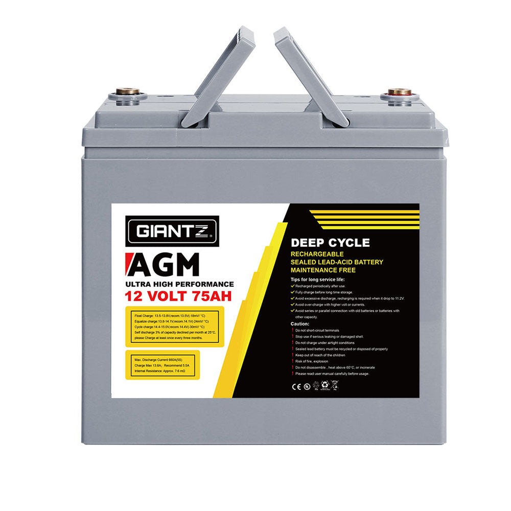 Giantz AGM Deep Cycle Battery 12V 75Ah x2