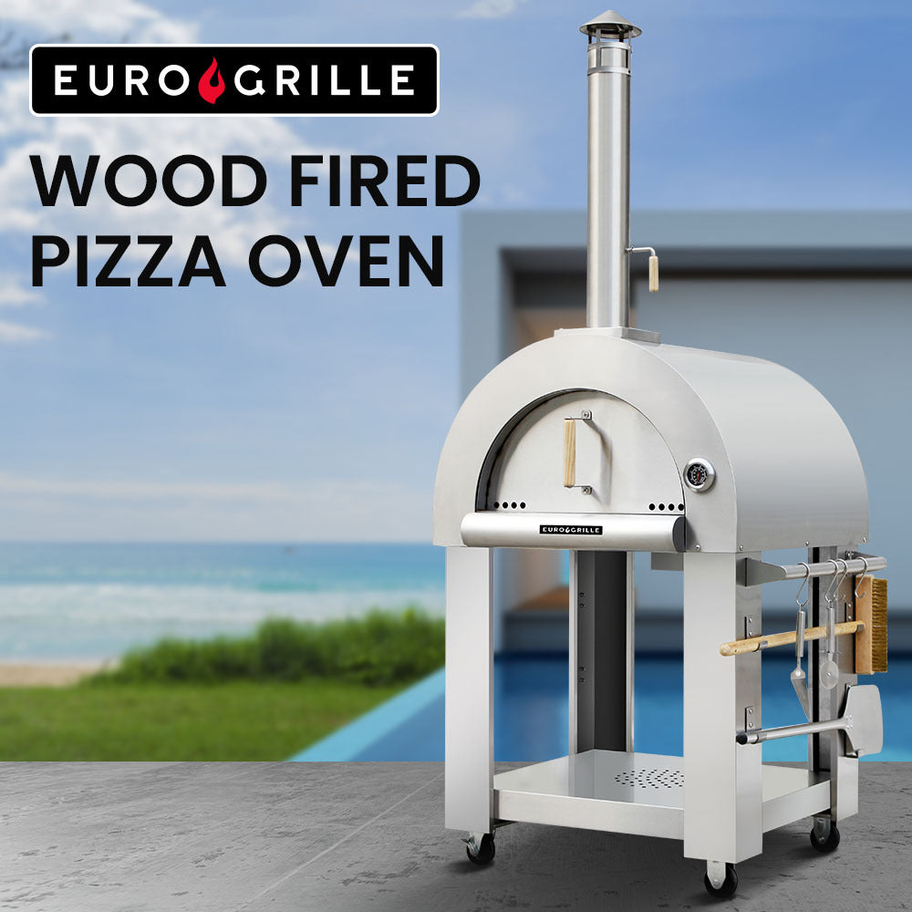 EuroGrille Outdoor Pizza Oven Stainless Steel Portable Pizza Maker Cooker Wood Charcoal Fired